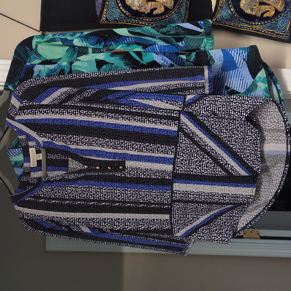 Blue Gray Tunic Top travel business causal women's XS